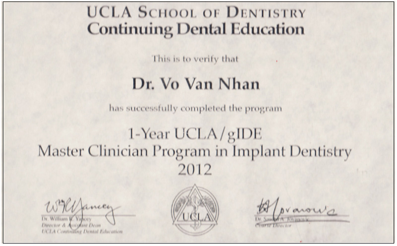 Năm 2012: Tốt nghiệp Master Clinican In Implant Dentistry